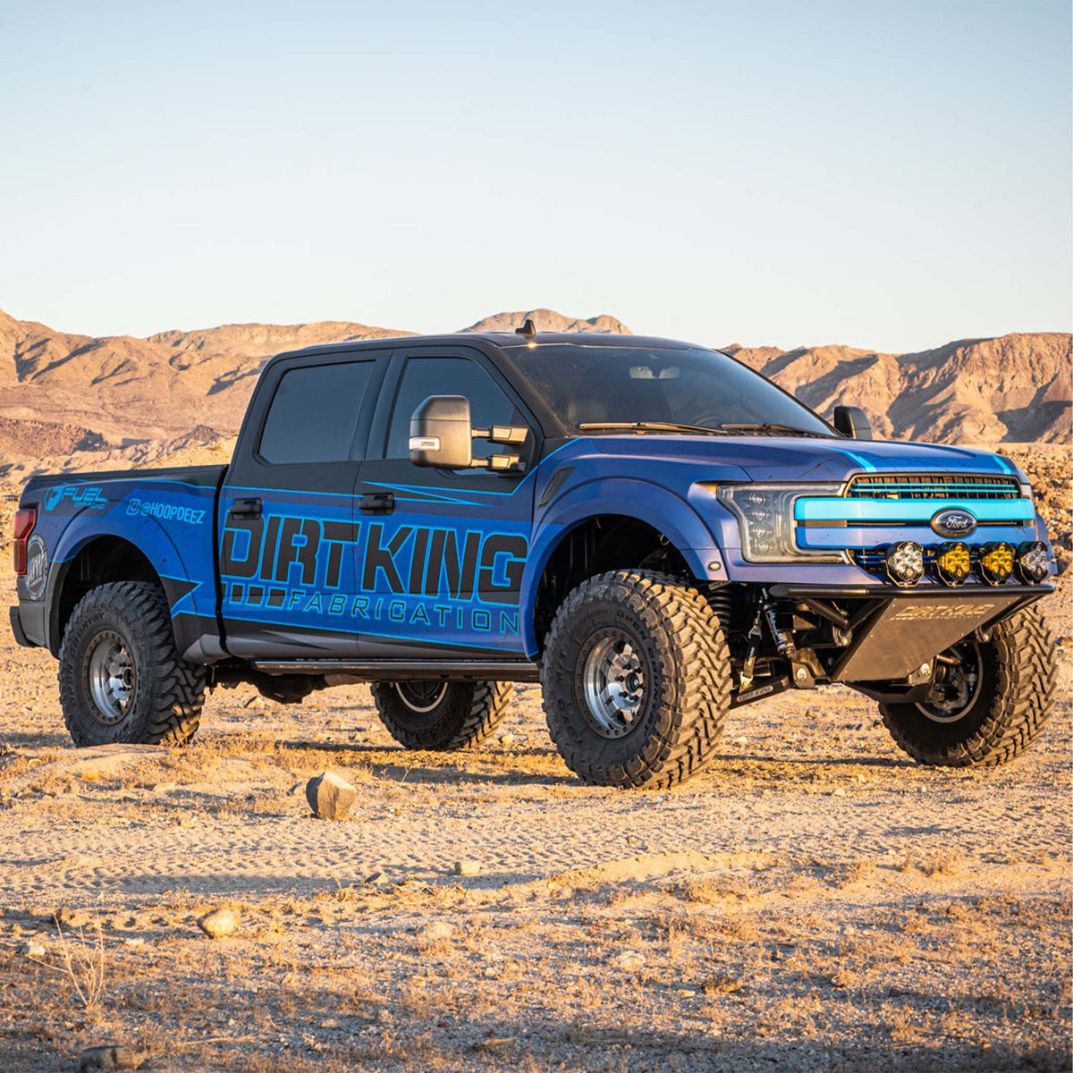 Ford F-150 with Dirt King long-travel suspension and bypass shock hoop kit