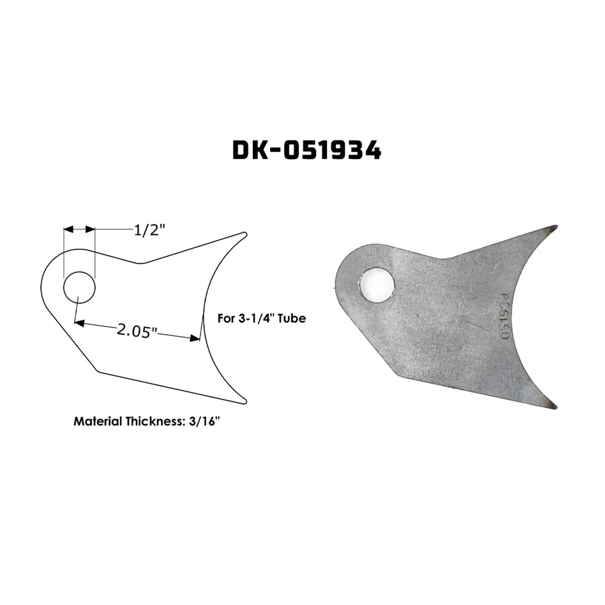 Dirt King shock tab DK-051934 dimensions