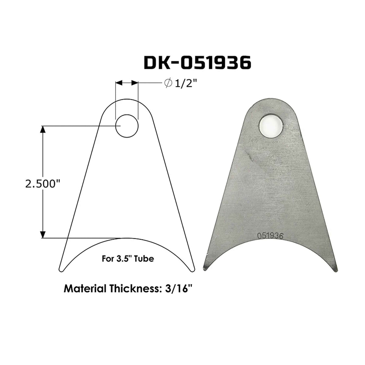Dirt King shock tab DK-051936 dimensions