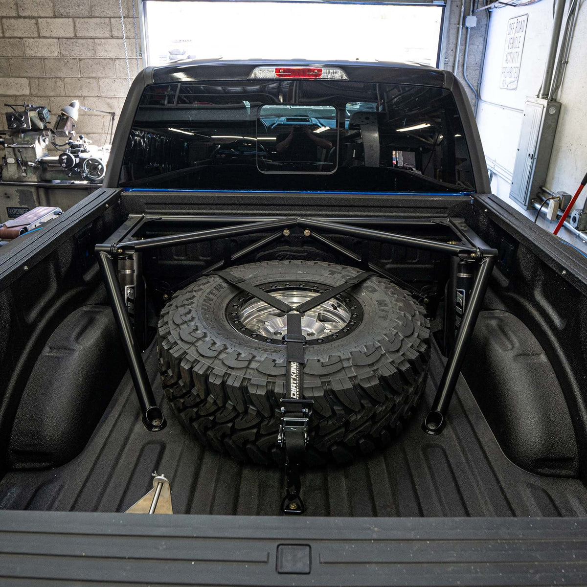 Dirt King Prefab Bedcage installed — rear above view