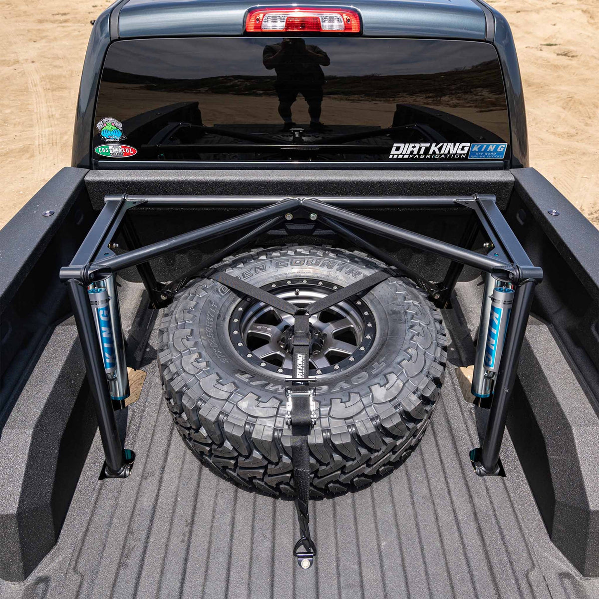 Dirt King prefab bed cage installed rear suspension view