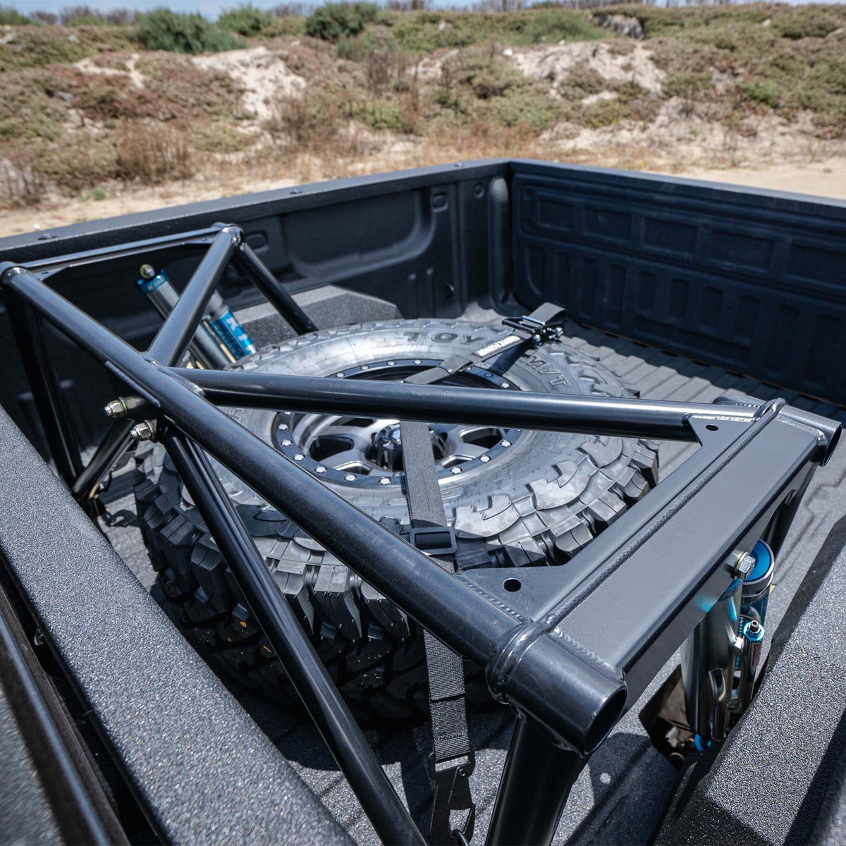 Dirt King prefab bed cage installed shock mounting detail