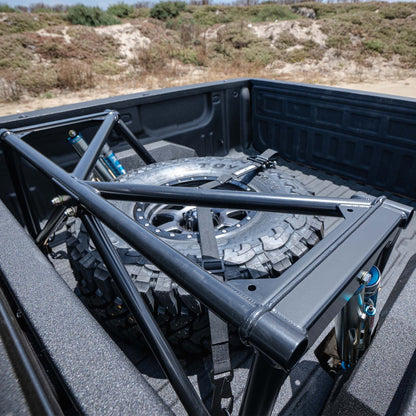 Dirt King prefab bed cage installed shock mounting detail