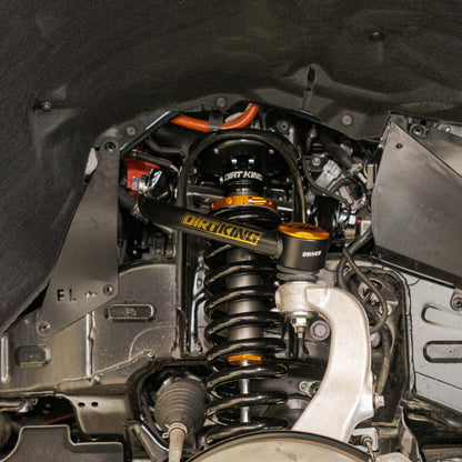 Dirt King 4130 upper control arm installed on Toyota Tundra — underbody view