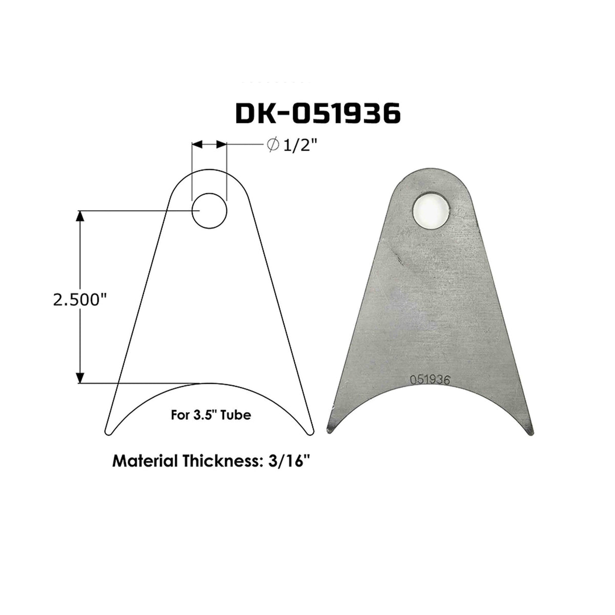 Dirt King Radius Tab DK-051936 dimensions