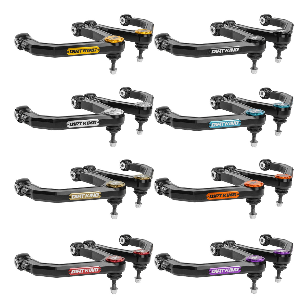 Dirt King billet upper control arm anodized color options